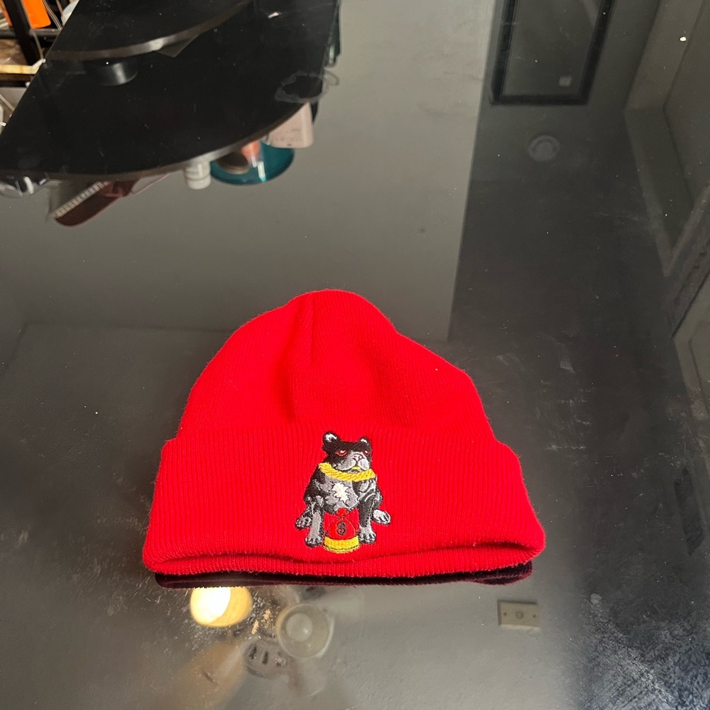 Red Kids Beanie with Embroidered Design